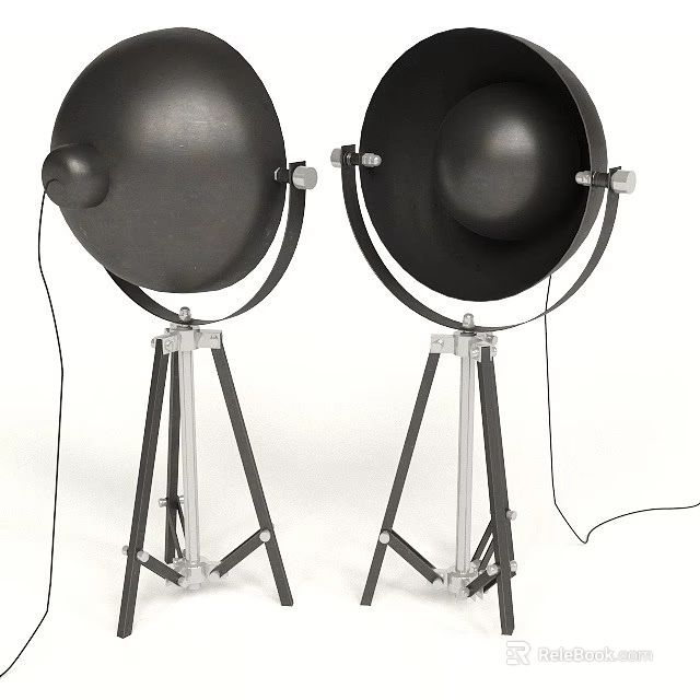Pair of Modern Black Dome Shade Floor Lamps With Tripod Base Design 3d model 