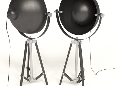 Pair of Modern Black Dome Shade Floor Lamps With Tripod Base Design 3d model