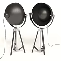 Pair of Modern Black Dome Shade Floor Lamps With Tripod Base Design