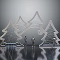 Tree Shaped Lattice Structures With Standing Human Figures On Reflective Surface 3d model
