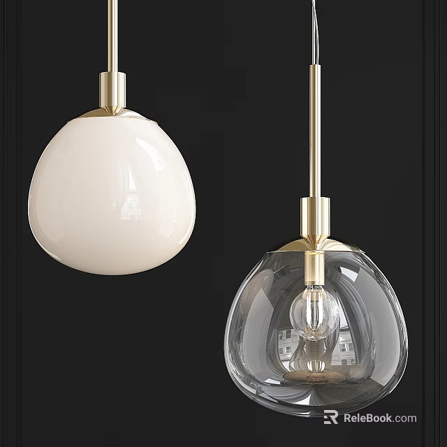 Modern Pendant Lights With White Spherical And Transparent Glass Shades And Golden Metal Accents 3d model 