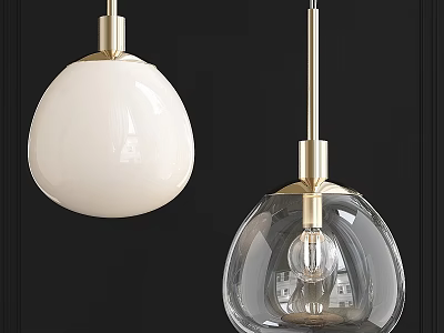 Modern Pendant Lights With White Spherical And Transparent Glass Shades And Golden Metal Accents 3d model