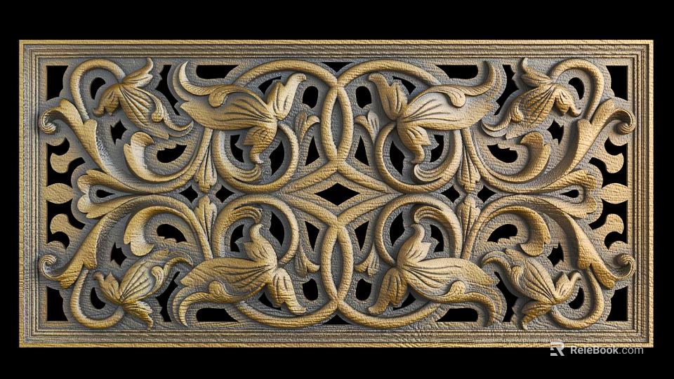 Intricate Golden Carved Patterns With Floral Scroll Designs And Symmetric Motifs 3d model 