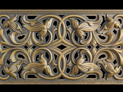 Intricate Golden Carved Patterns With Floral Scroll Designs And Symmetric Motifs 3d model