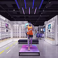 Sports Retail Store Interior With Sneaker Display Racks And Sportswear Mannequin