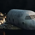 Damaged Airliner Wreckage With Broken Fuselage And Surrounding Debris
