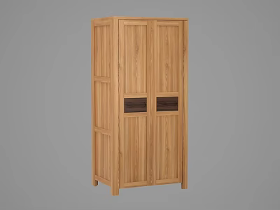 Solid Wood Modern Wardrobe With Two Door Panel Design And Natural Wood Grain 3d model