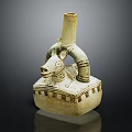Ancient Ceramic Sculpture With Animal Head Tall Cylindrical Neck And Square Base