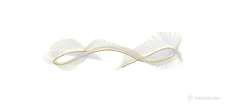 Elegant Modern Chandelier With Feather Design Gold White Curved Flowing Shape 3d model 