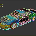 Blue Modified Race Car With Aerodynamic Rear Spoiler And Racing Stickers