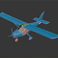 Blue Passenger Plane With Single Engine Long Wings Cockpit Windows And Reflection On Black Background 3d model