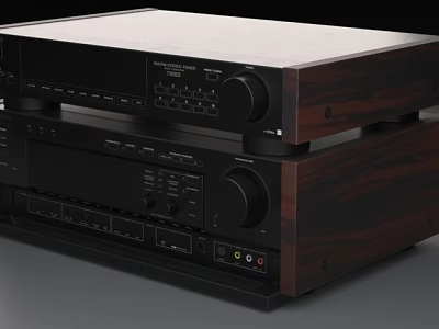 Premium Headphone Audio System With Stacked Components Wooden Panels And Control Knobs 3d model