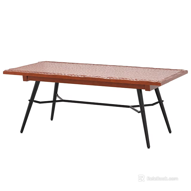 Simple Modern Rectangular Dining Table With Wooden Textured Top And Black Metal Legs 3d model 