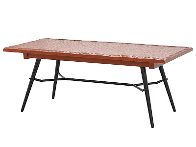 Simple Modern Rectangular Dining Table With Wooden Textured Top And Black Metal Legs 3d model