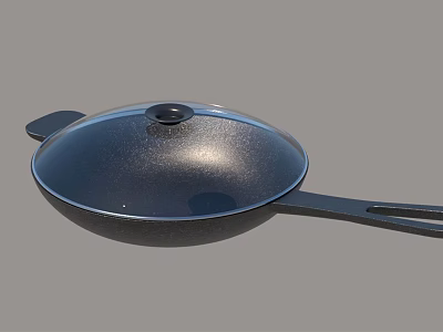 Non Stick Frying Pan With Lid And Long Handle For Home Kitchen Cookware 3d model