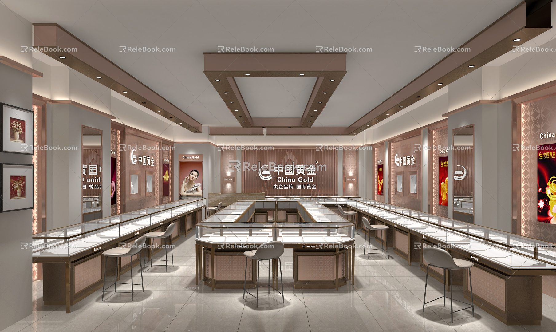 Modern Jewelry Store China Gold Jewelry Store 3d model