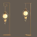 Traditional Chinese Style Floor Lamps With Elegant Golden Frame And Round Lampshade Design