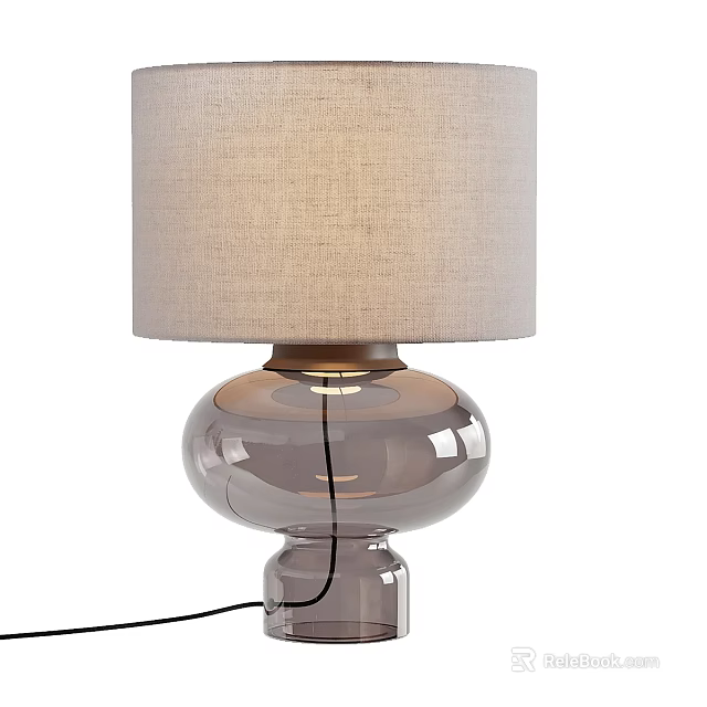 Elegant Table Lamp With Beige Linen Shade And Transparent Glass Round Base 3d model 