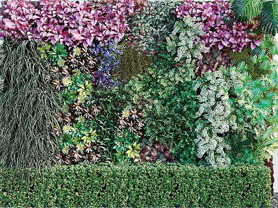 Vibrant Vertical Green Plant Wall Decor With Various Lush Foliage And Trimmed Base 3d model