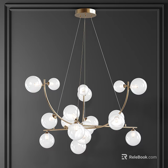 Modern Gold Frame Chandelier with Multiple White Glass Globe Lights Design 3d model