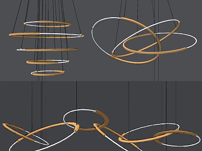 Modern Circular Chandelier With Gold And White Rings For Home Interior Decoration 3d model