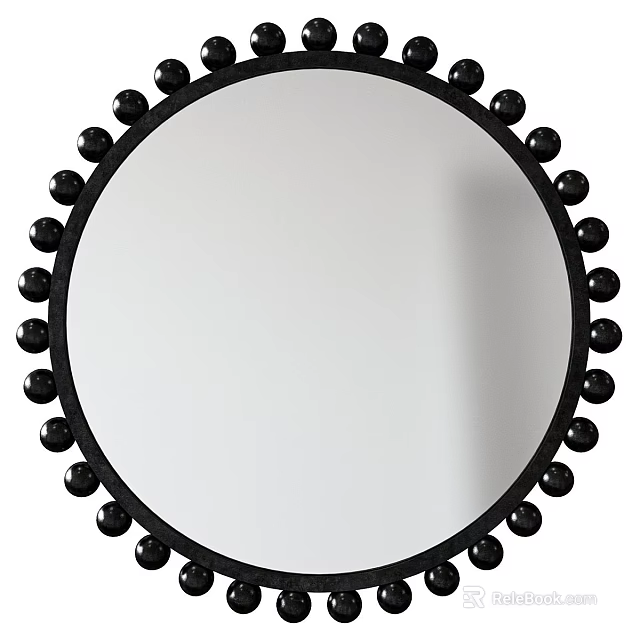 Round Mirror With Black Spherical Decorative Frame For Home Wall Decor 3d model 