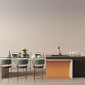 Bar table and chair combination goblet vase flower 3d model
