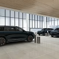 RIVIAN Car Showroom Displaying Two Blue Vehicles In Modern Spacious Interior