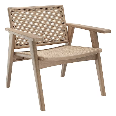Minimalist Wooden Frame Lounge Chair with Woven Backrest and Seat Design 3d model