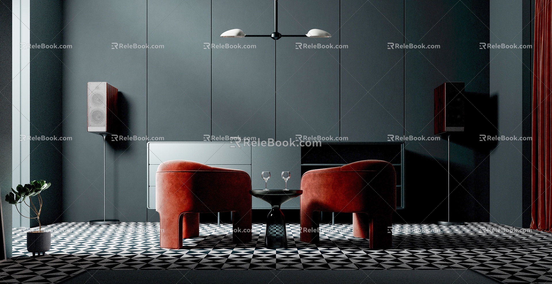 Indoor Vintage Sofa Coffee Table Single Person Sofa Sideboard Restaurant Sofa Sideboard Chandelier Sofa Coffee Table Sideboard Scene 3d model