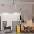 Dessert Shop Modern Interior Design With Bar Counter Stools Wooden Shelves Chandelier And Plants