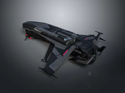 Futuristic Sci Fi Vehicle With Black Aerodynamic Body And Red Accents 3d model