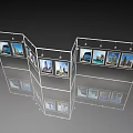 Modern Gallery Display Stand With Multiple Framed Artworks And Reflective Floor 3d model