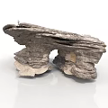 Natural Rock Bench Structure With Layered Stone Texture And Supporting Base