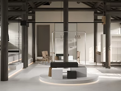 Modern Clothing Store Interior With Open Design Display Racks And Mirrors 3d model