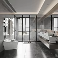 Modern Bathroom Interior With Glass Shower Enclosure Marble Vanity And Bathtub