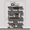 Modern Open Shelving Unit With Wooden Layers Metal Frame Books Photo Frames And Decor Items