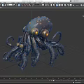 Mechanical Octopus Like Game Movie Character With Glowing Eyes And Metallic Tentacles