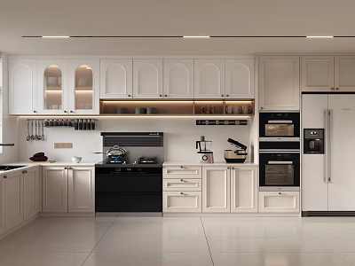 Modern Kitchen Interior With Light Colored Cabinets And Built In Appliances 3d model