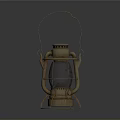 Antique Vintage Lantern With Metal Frame Glass Shade And Handle Structure