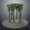 Classic Stone Circular Gazebo With Columns Ivy Vines And Tiered Stone Steps