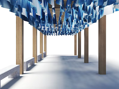 Blue Printed Cloth Ceiling Blue Printed Cloth Corridor Veil Decorative Ceiling Blue Printed Cloth Ceiling Decorative Special-Shaped Curtain Ceiling Tie-Dye Embroidery Non-Legacy Handmade Tie-Dye Ceiling 3d model