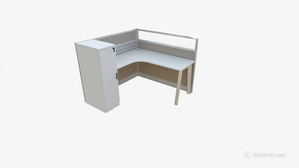 Modern L shaped Office Desk with Partition Panel and Storage Cabinet Workstation 3d model 