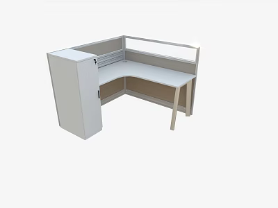 Modern L shaped Office Desk with Partition Panel and Storage Cabinet Workstation 3d model