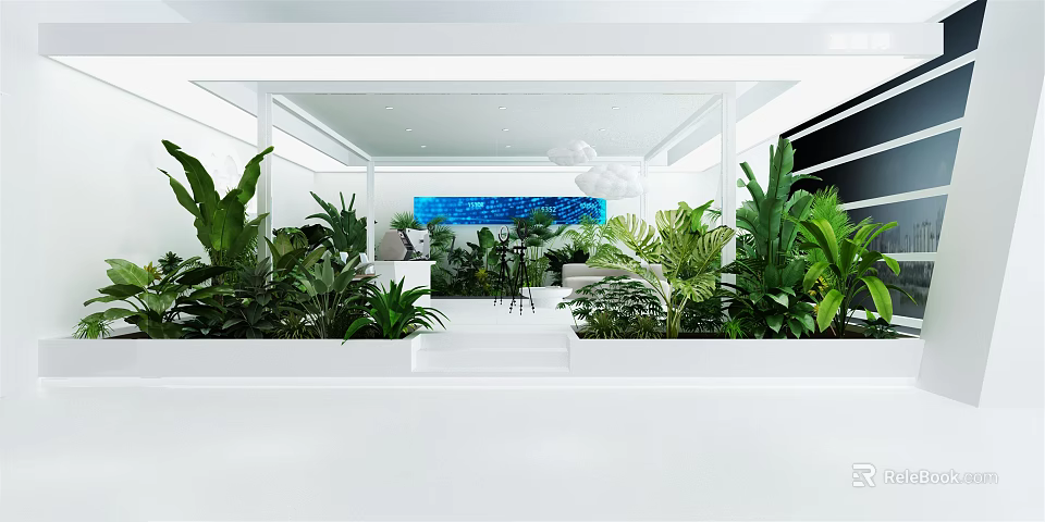 Modern Public Office Space With Green Plants And Bright Open Workspace Design 3d model 
