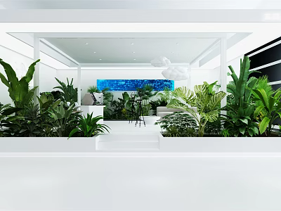 Modern Public Office Space With Green Plants And Bright Open Workspace Design 3d model