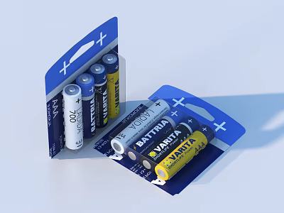 Multiple VARTA Batteries In Blue Packaging For Daily Household Use And Devices 3d model