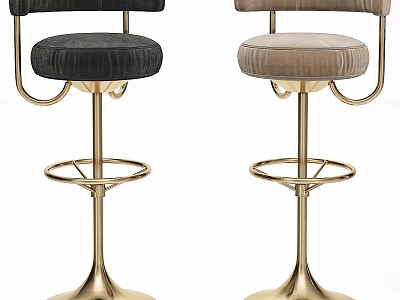 Elegant Modern Bar Stools With Golden Metal Frame And Black Beige Velvet Seats 3d model