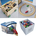 Wooden Side Cabinet With Round Orange Seat And Colorful Storage For Kids Toys Books