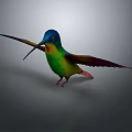 Vibrant Hummingbird with Blue Head and Green Body Spreading Wings in Flight
